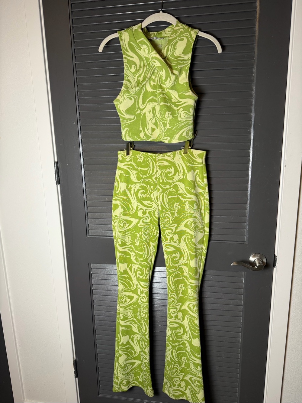 Zara Lime Green Swirl Flare Jumpsuit Set